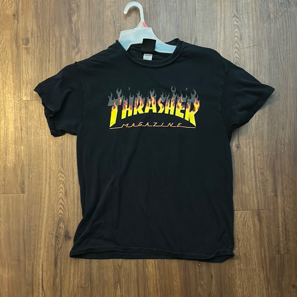 Thrasher Black Tee with Flame Logo